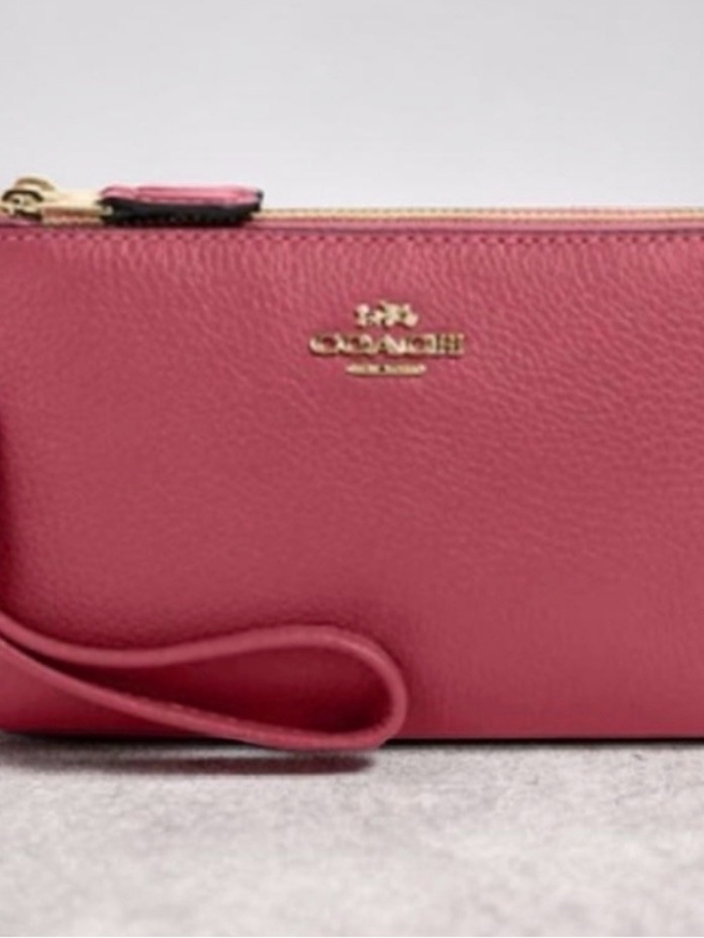 Coach Rose Pink double zipper Pebbled Leather Wristlet. EUC